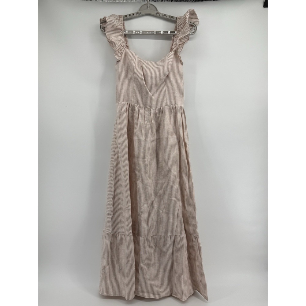 Reformation Lucila Linen Dress Size 4 Sandy Striped Ruffle Midi Sustainable